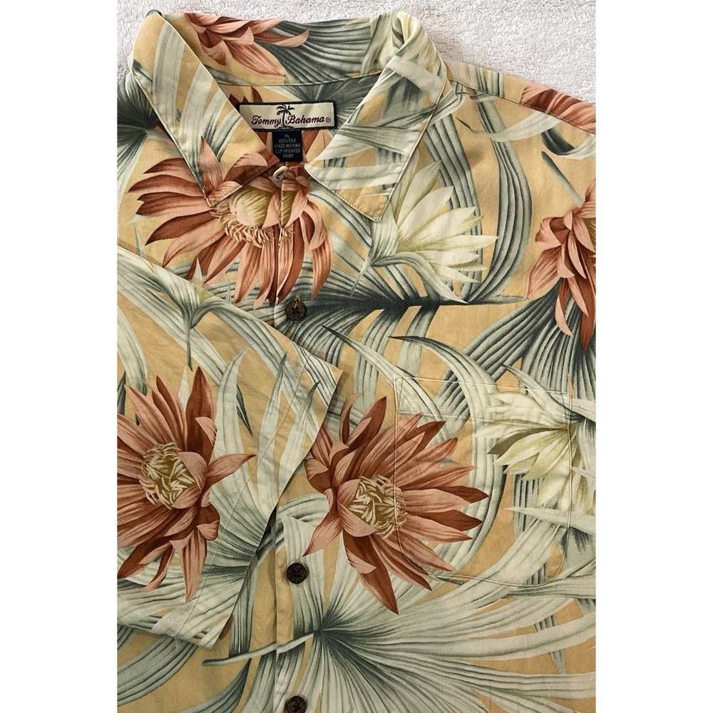Tommy Bahama Shirt Mens XL Floral 100% Silk Palm AOP Loop Collar Hawaiian